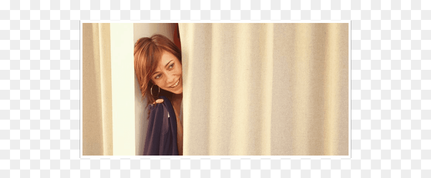 Lady Hiding Behind The Drapes - Wood, HD Png Download - drapes png