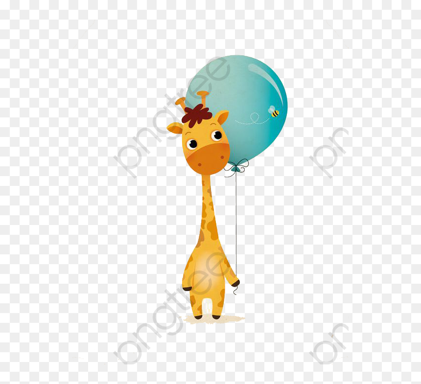 Baby Giraffe With Balloon, HD Png Download - giraffe cartoon png
