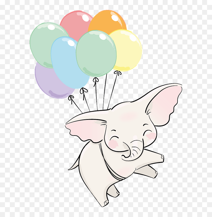 Cute Elephant Flying With Balloons Clipart - Cartoon, HD Png Download - balloon animals png