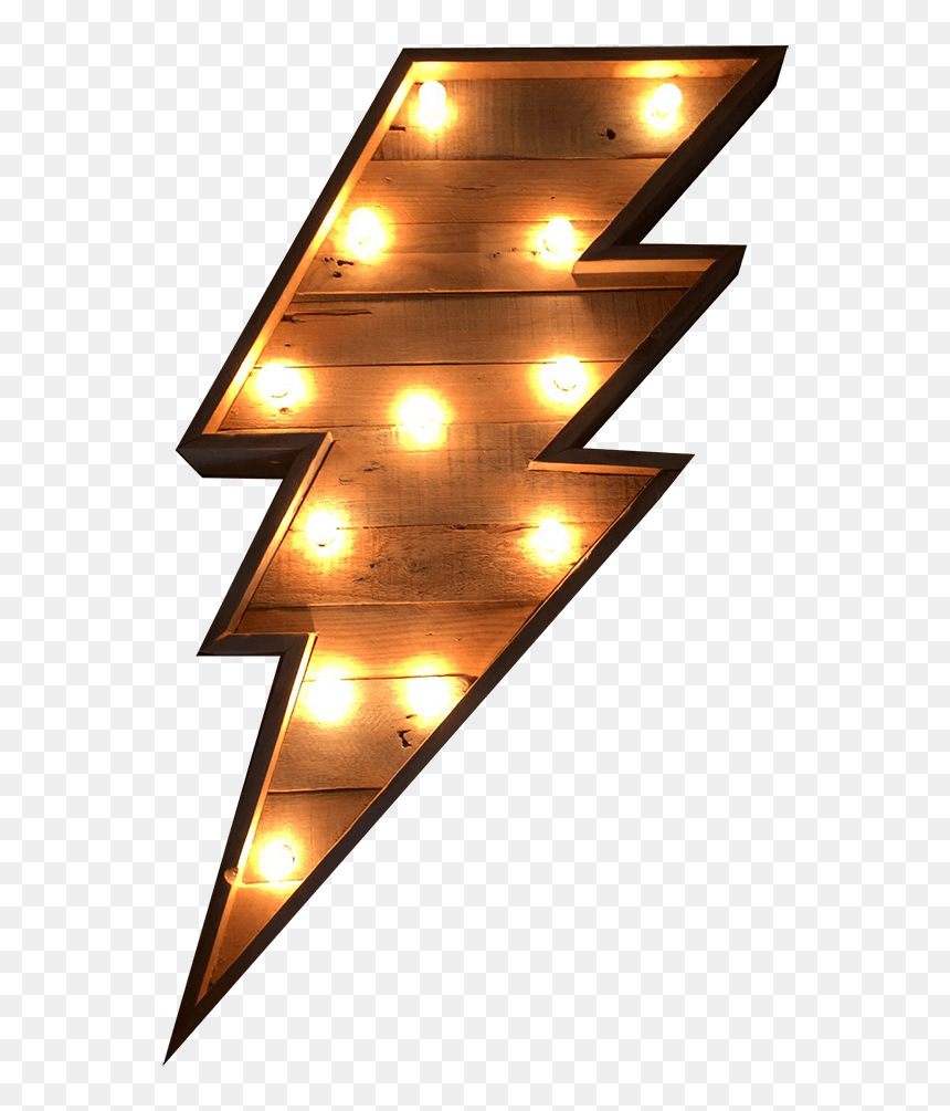Rayo De Madera Reciclada Con Bombillas - Carteles En Forma De Rayo, HD Png Download - rayo de luz png