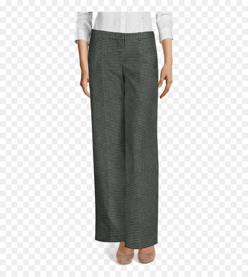 Grey Houndstooth Tweed Flat Front Wide Leg Pants View - Green Velvet Pants, HD Png Download - houndstooth png