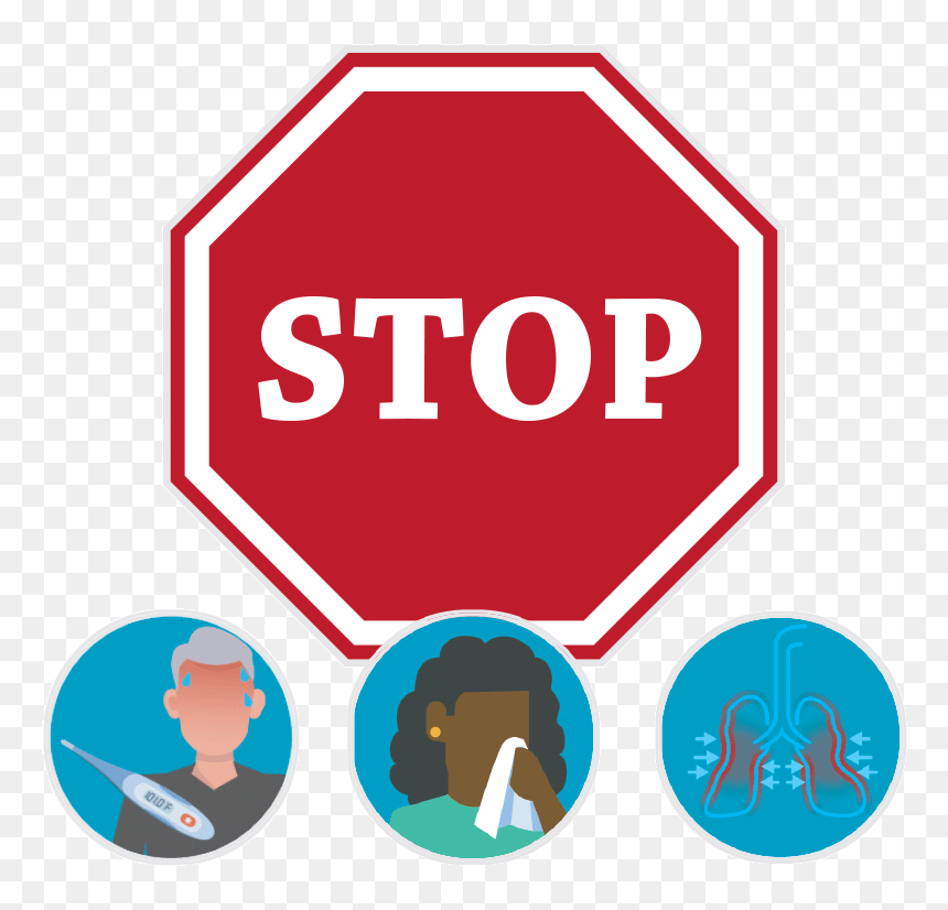 Graphic Of Stop Sign With Image Of Fever, Coughing - Covid 19 Stop Sign, HD Png Download - coughing png