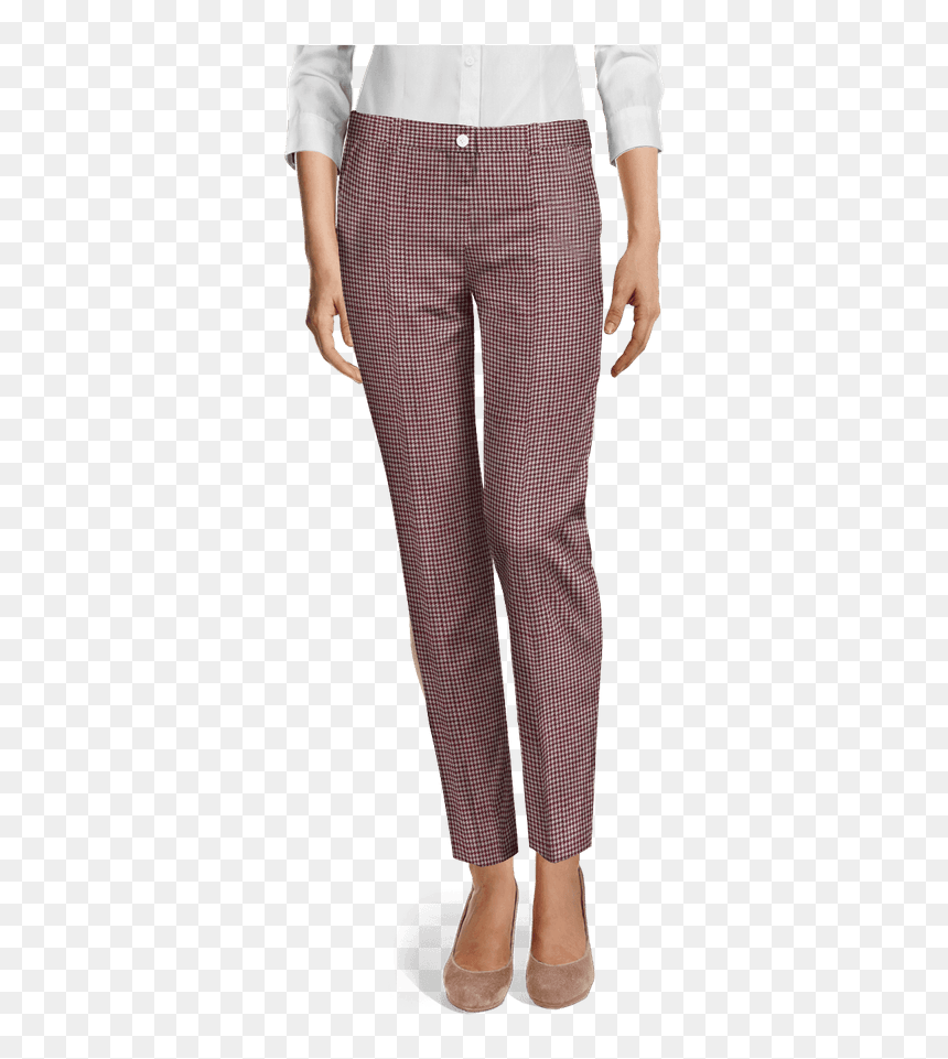 Red Houndstooth Tweed Flat Front Cigarette Pants View - Velvet High Waisted Pants, HD Png Download - houndstooth png