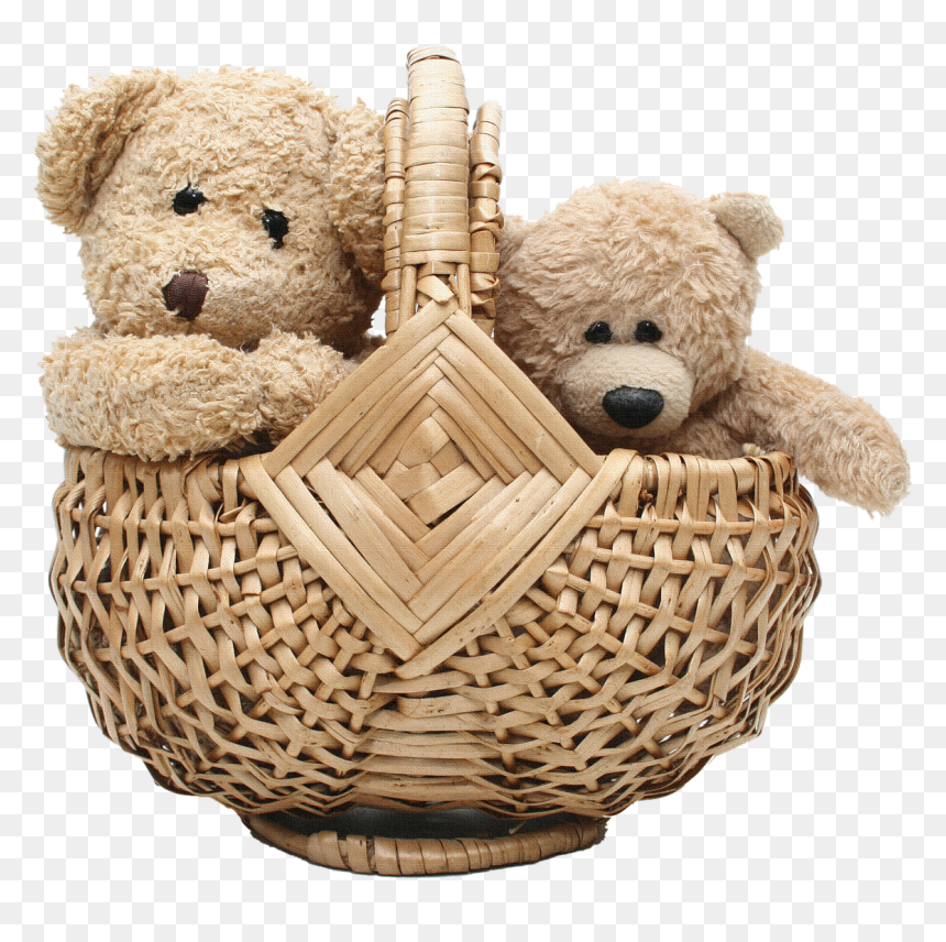 Two Teddy Bear In Basket - Teddy Bear Basket Png, Transparent Png - gift basket png
