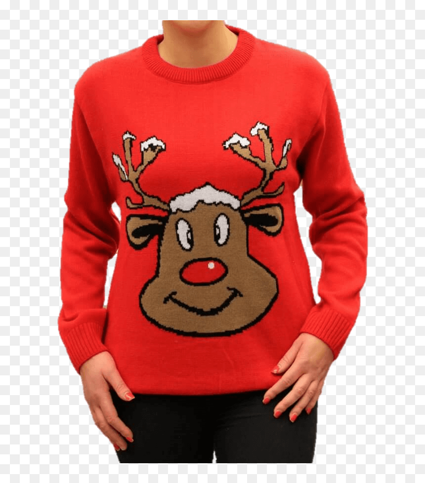 Jersey Navideño Mujer Reno Sonriente Rojo Para Navidad - Swetry Świąteczne Dla Całej Rodziny, HD Png Download - pareja png