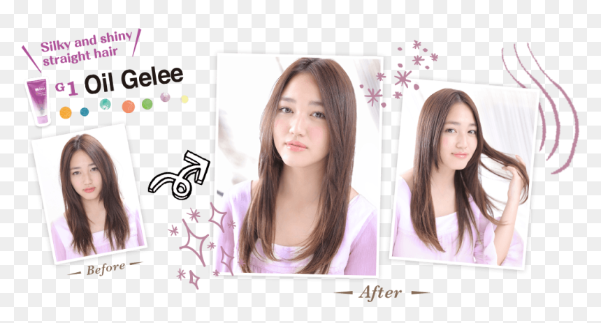 Silky And Shiny Straight Hair G1 Oil Gelee - Girl, HD Png Download - straight hair png
