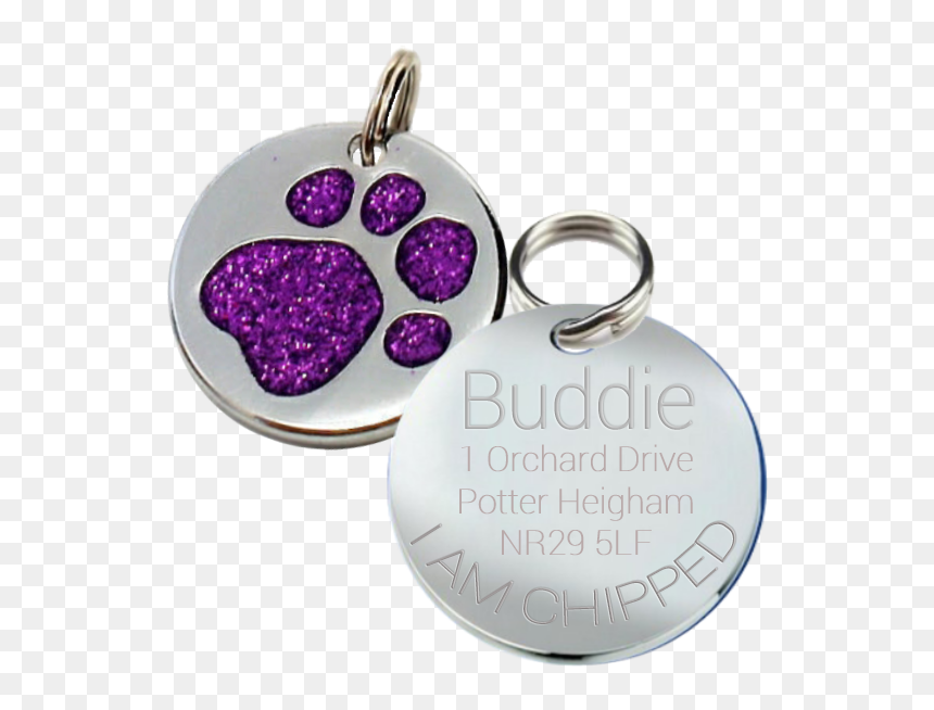 Silver Dog Tag With Sparkly Blue Pawprint, HD Png Download - purple glitter png