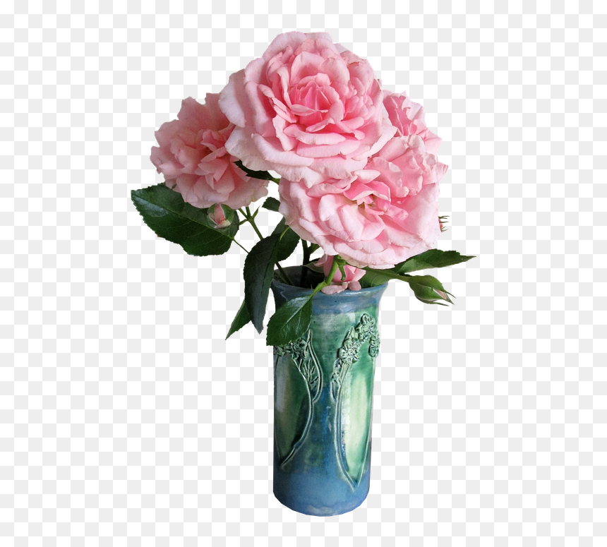 Roses Pink Green Vase Flowers - Jarrón Con Rosas Png, Transparent Png - vase of flowers png