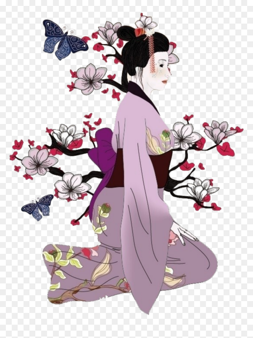 #mq #pink #geisha #japan #girl - Geisha Ilustracion, HD Png Download - geisha png