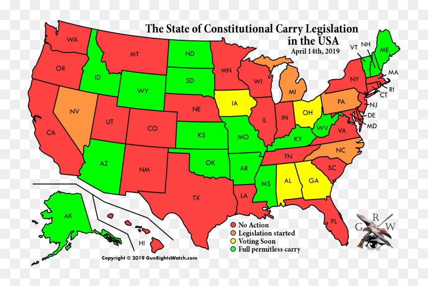 Constitutional Carry States - Marriage And Family Therapist Salary, HD Png Download - blank map of usa png