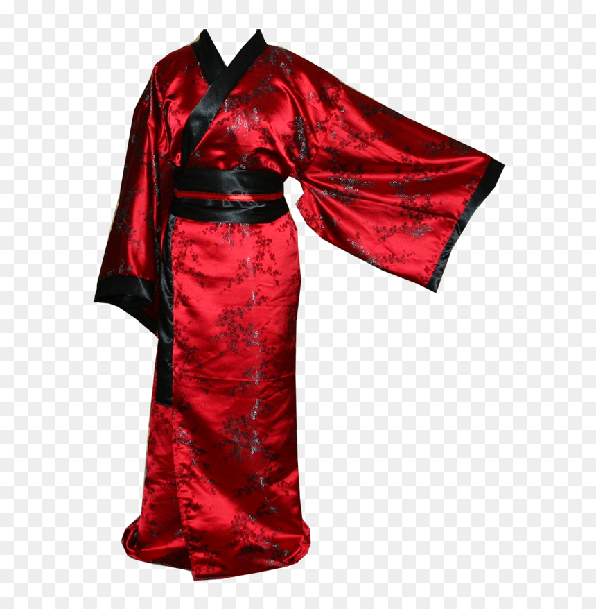 Red With Black Sakura Kimono - Red Kimono Png, Transparent Png - kimono png