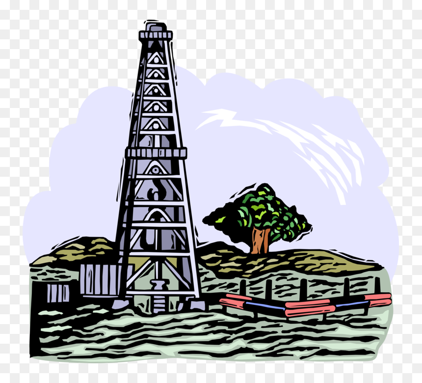 Vector Illustration Of Fossil Fuel Petroleum And Gas - Petroleum, HD Png Download - oil derrick png