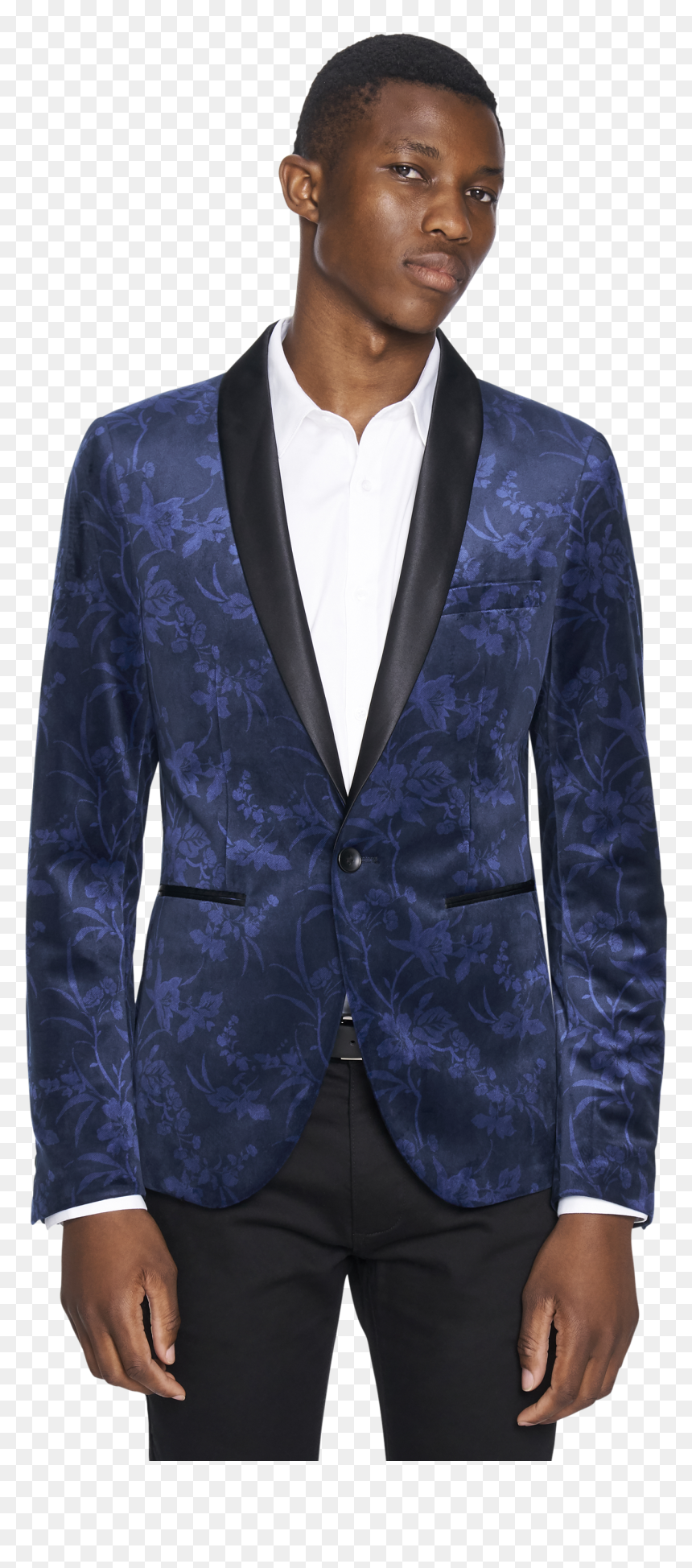 Navy Floral Velvet Blazer - Navy Blue Floral Men Blazer, HD Png Download - blazer png