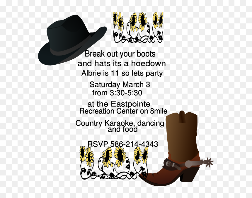 Transparent Karaoke Clip Art - Hoedown Invitation Clipart, HD Png Download - cowboy boots and hat png