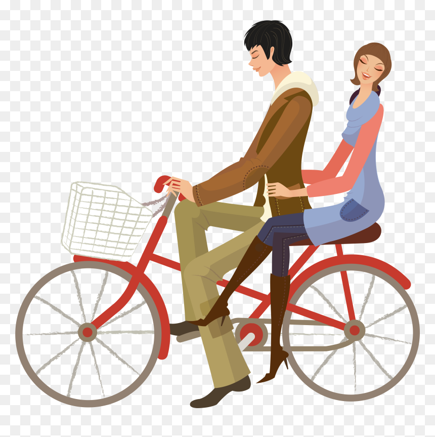 Hand Drawn Cartoon Couple Cycling Decoration Vector - Cyclist Cartoon Png, Transparent Png - lovers png