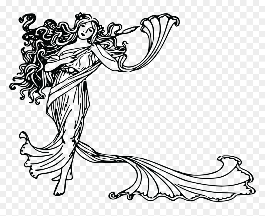 Vintage Fairy Girl Drawing, HD Png Download - vintage swirl png