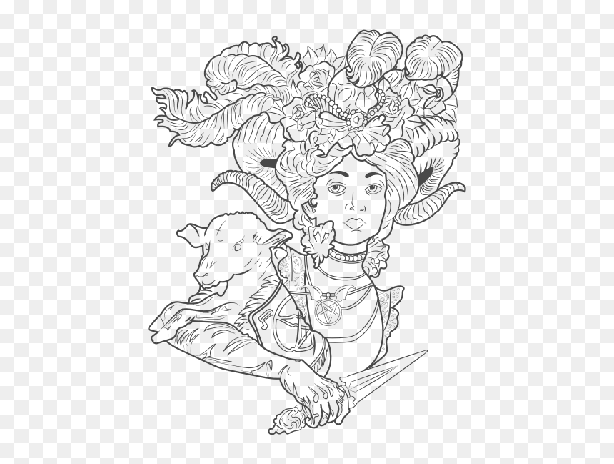 Demonic Lady Line Art - Satanic Colouring Book, HD Png Download - anime lineart png