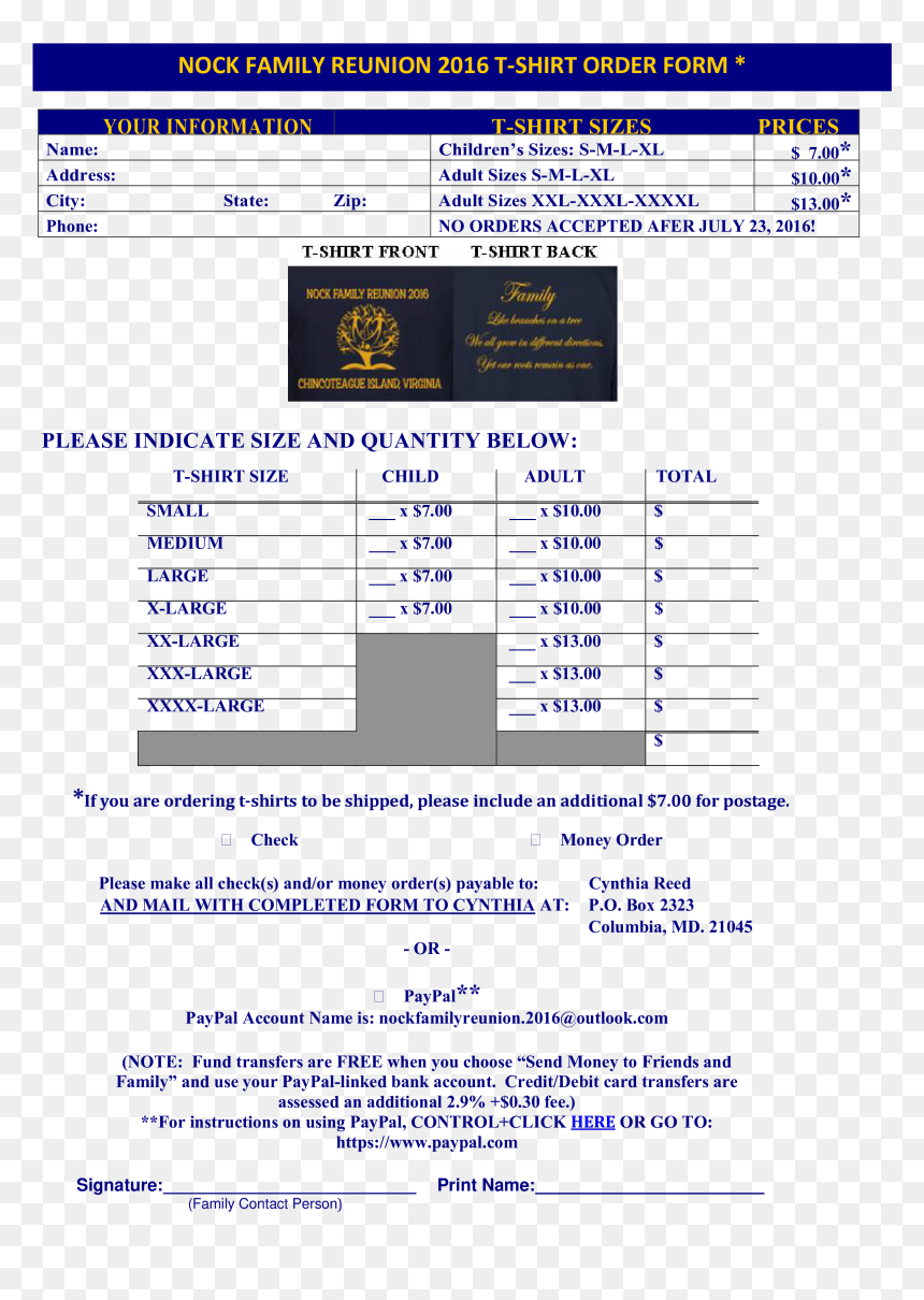 Family Reunion T Shirt Order Form Main Image Download - Family Reunion Fee Order Form, HD Png Download - family reunion png