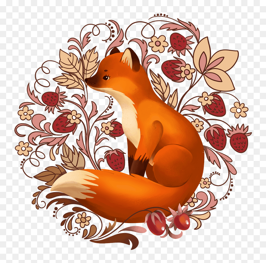 Fox And Strawberry Clipart - Illustration, HD Png Download - thanksgiving transparent png