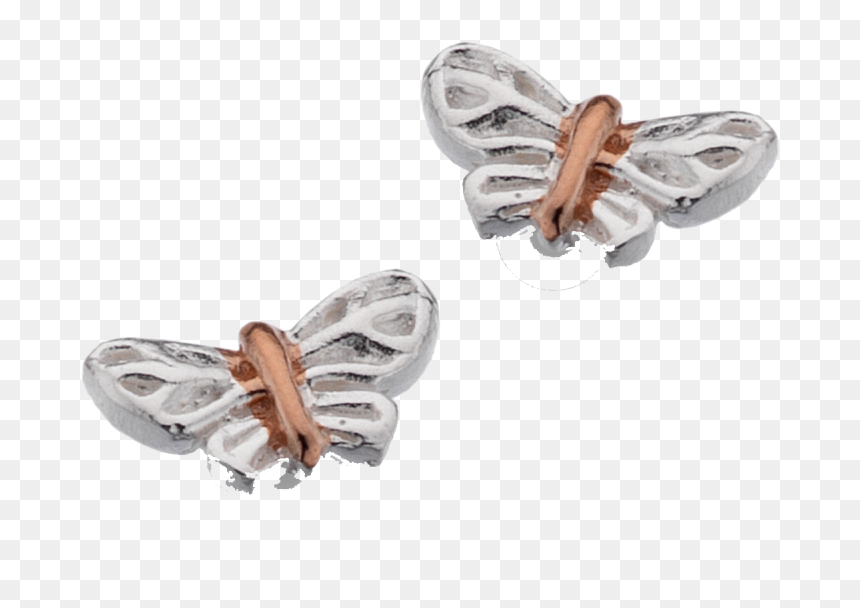 Silver Butterfly Studs With Rose Gold By Sea Gems - Zebra Swallowtail, HD Png Download - gold butterfly png
