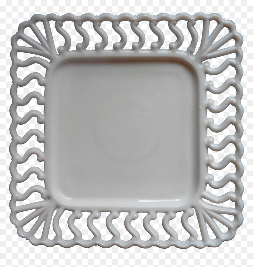 Antique Milk Glass Square Plate Atterbury Lace Rim - Milk Glass, HD Png Download - square plate png