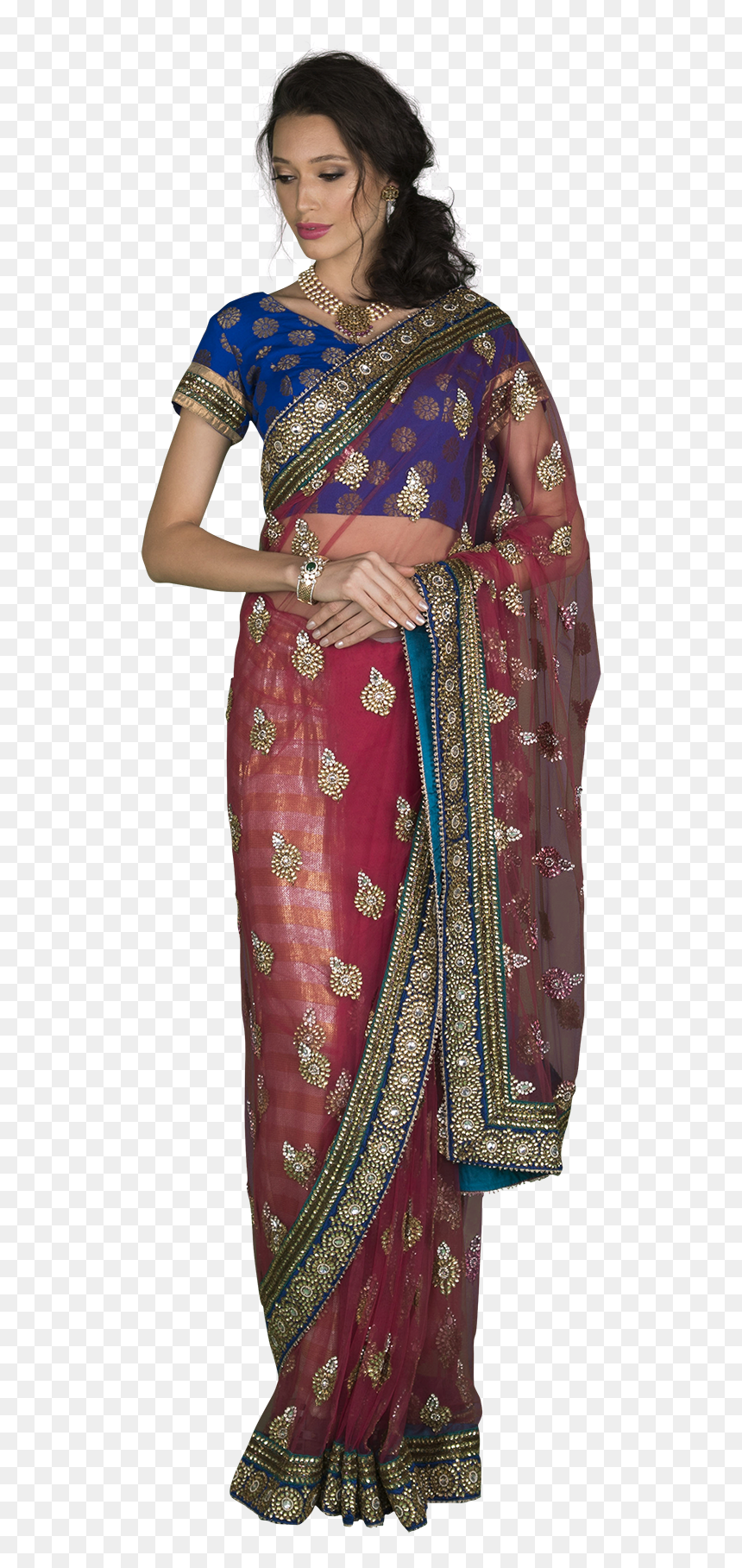 Blue Blouse Saree - Silk, HD Png Download - sarees png images