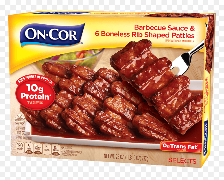 Barbecue Sauce & 6 Boneless Rib-shaped Patties - Cor Meals, HD Png Download - bbq ribs png