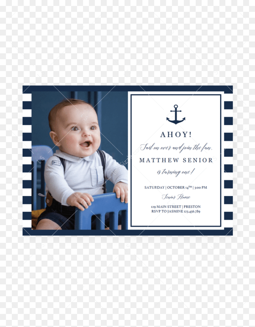 Boy First Birthday Photo Invitation Editable Template - Infant, HD Png Download - 1st birthday boy png