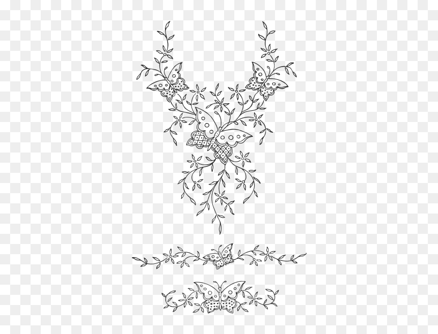 Ornamental Butterflies And Flowers - Embroidery Butterfly Flower Pattern, HD Png Download - design black and white art flower png