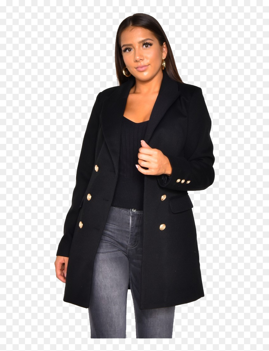 Blazer With Jeans Png Transparent Image - Overcoat, Png Download - jeans button png