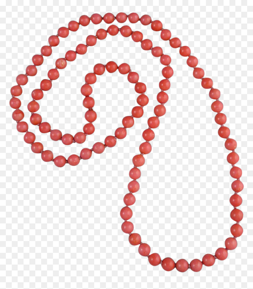 Long Pink Coral Bead Necklace - Buddhist Mala Beads Red White Tassel, HD Png Download - neckless png