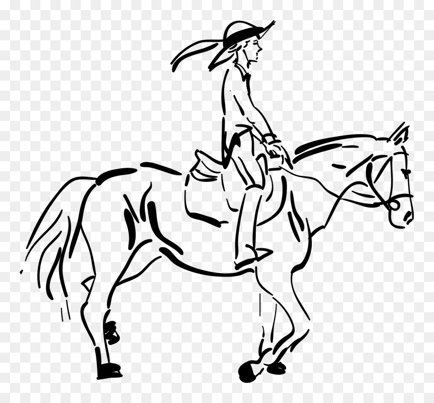 Girl Riding Horse Drawing, HD Png Download - horse riding png