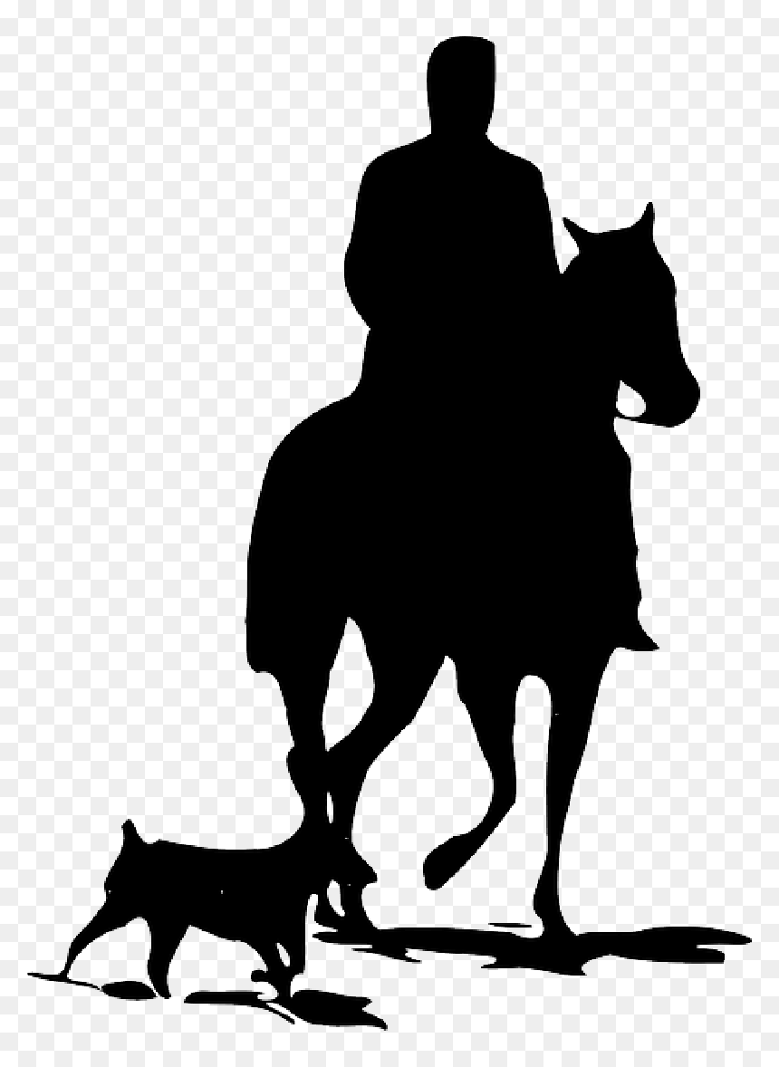 Silhouette, Dog, Horse, Riding, Animal, Mammal, Ride - Man On Horse Silhouette, HD Png Download - horse riding png