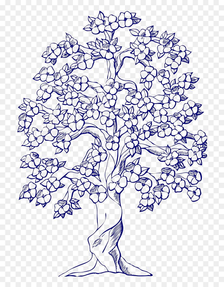 Blue Tree Svg Clip Arts - Draw A Flower Tree, HD Png Download - 3d coconut tree png