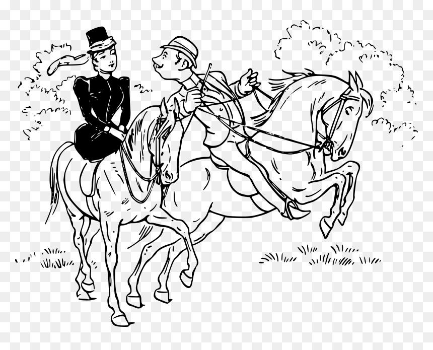 Riding Couple 5 Clip Arts - Drawings Of People Riding Horses, HD Png Download - horse riding png