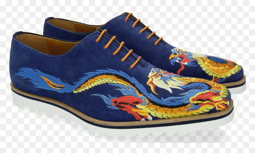 Oxford Shoes Clark 25 Suede Mid Blue Embrodery Dragon - Buty Męskie Z Wyhaftowanym Smokiem, HD Png Download - casual shoes png