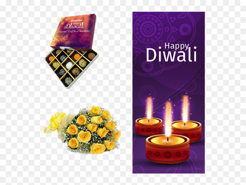 Vivid Yellow Diwali Truffles Combo With Roses - Austrian Briar, HD Png Download - diwali gift png