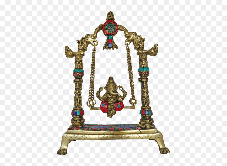 Ganesha Murti Sitting On Multi Stone Work Julla Brass, HD Png Download - lord vinayaka images png