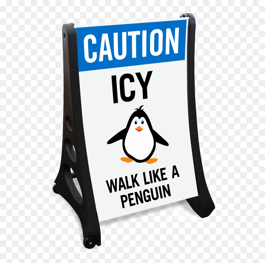 Caution Icy Wall Like A Penguin Sidewalk Sign - Adã©lie Penguin, HD Png Download - icy png