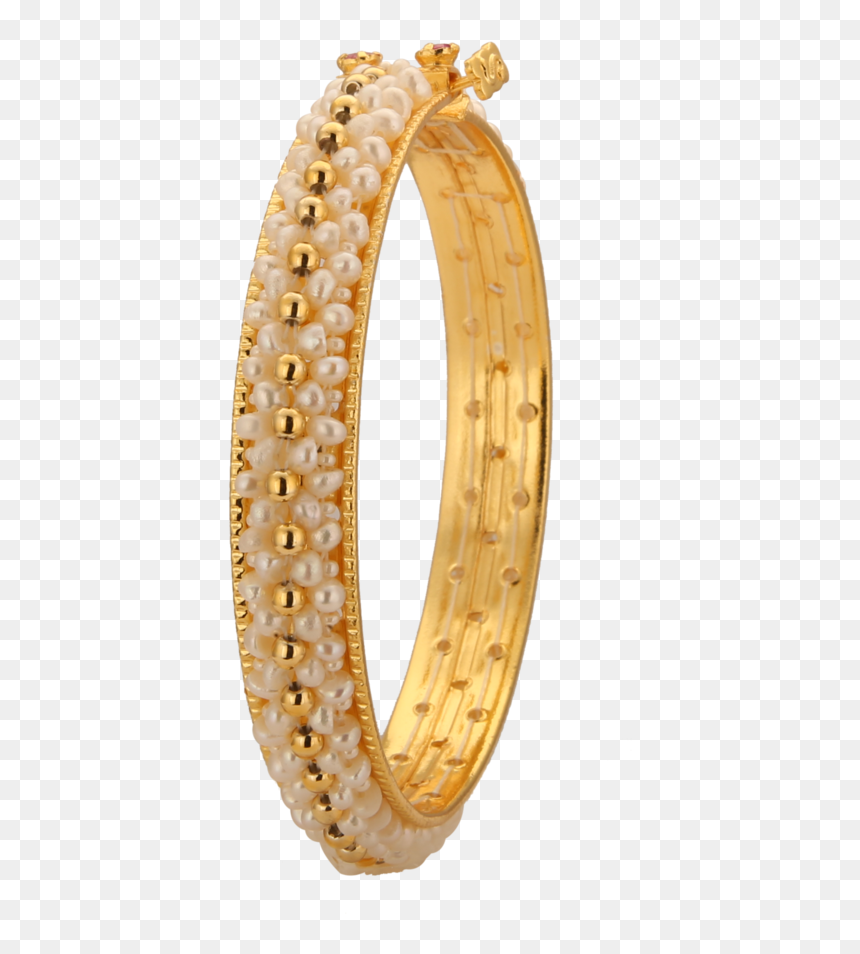 Pearl Bangles With Gold Coated Balls, HD Png Download - png jewellers bangle designs