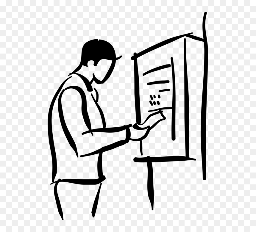 Vector Illustration Of Worker With Time Clock, Clock, HD Png Download - punch hand png