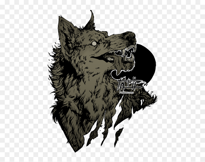 Werewolf With Moon Drawing, HD Png Download - wolf print png