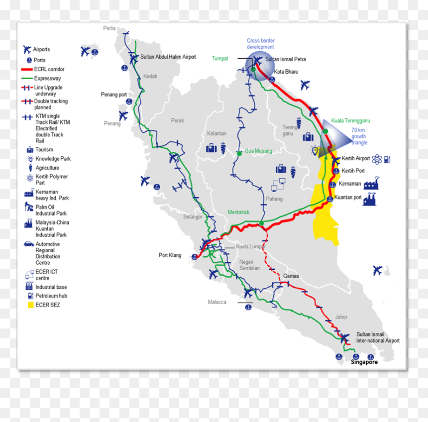 Map Of Malaysia"s East Coast Rail Link Project - Map, HD Png Download - aecom png