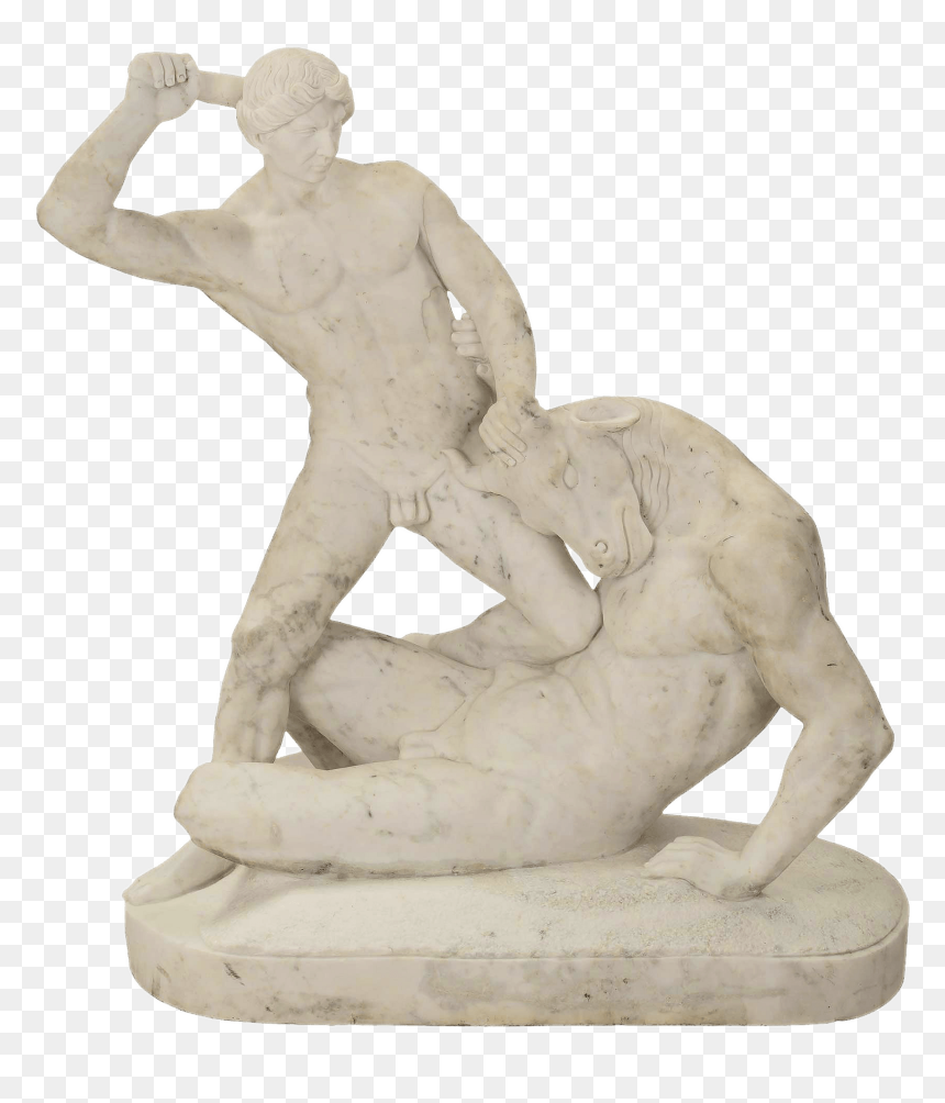 Theseus Killing Minotaur White Marble Statue - Minotaur Statue, HD Png Download - marble statue png