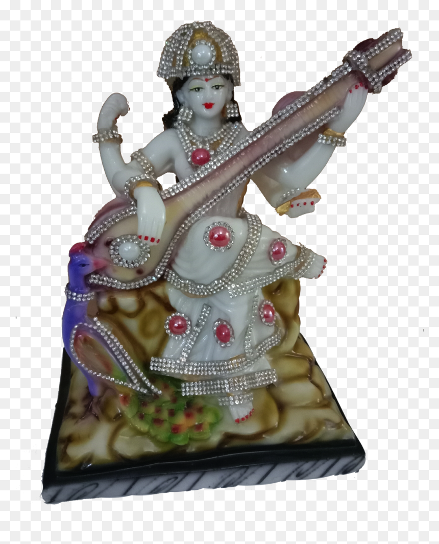 Saraswati Ma White Gold Marble Statue Murti For Pooja - Carving, HD Png Download - marble statue png
