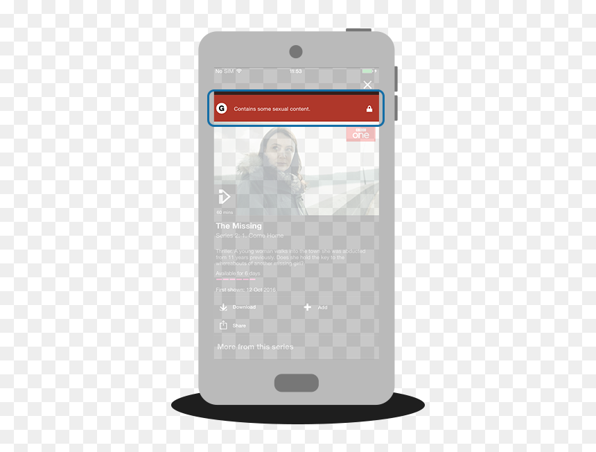 Bbc Iplayer App On A Mobile With Guidance Warning Highlighted - Iphone, HD Png Download - parental guidance png