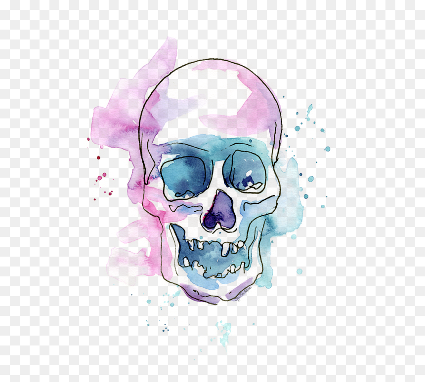 Watercolor Painting, HD Png Download - skull art png