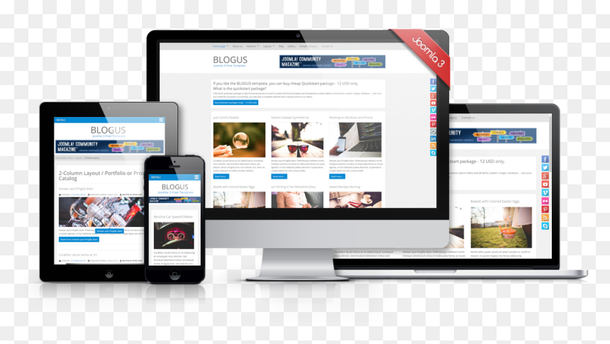 Blogus Joomla 3 Rwd Free Template Showcase - Web Design, HD Png Download - bootstrap png