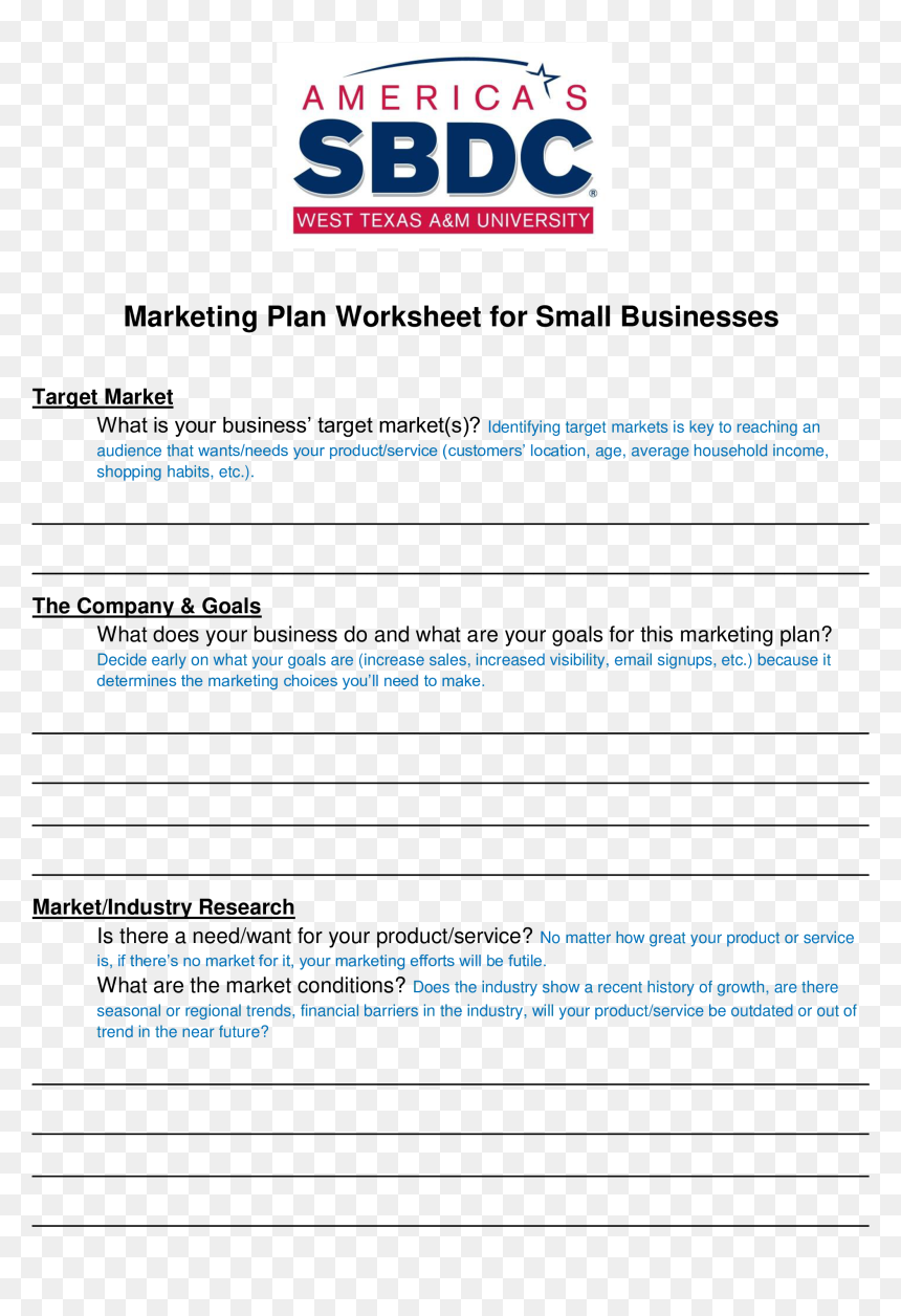 Small Business Marketing Plan Worksheet Main Image - Small Business Administration, HD Png Download - small business png