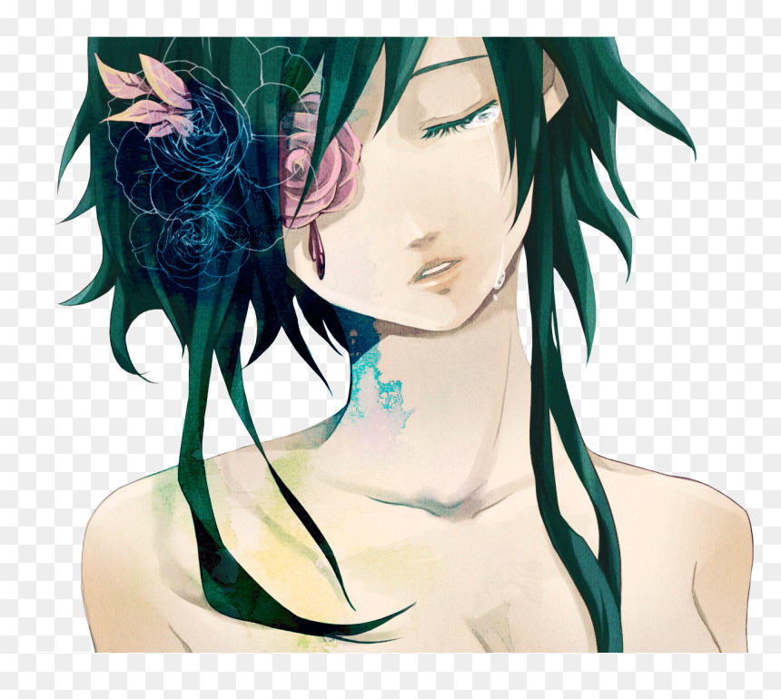 Flowers Gumi Nude Tears Transparent Vocaloid - Green Hair Nature Girl Anime, HD Png Download - vocaloid png